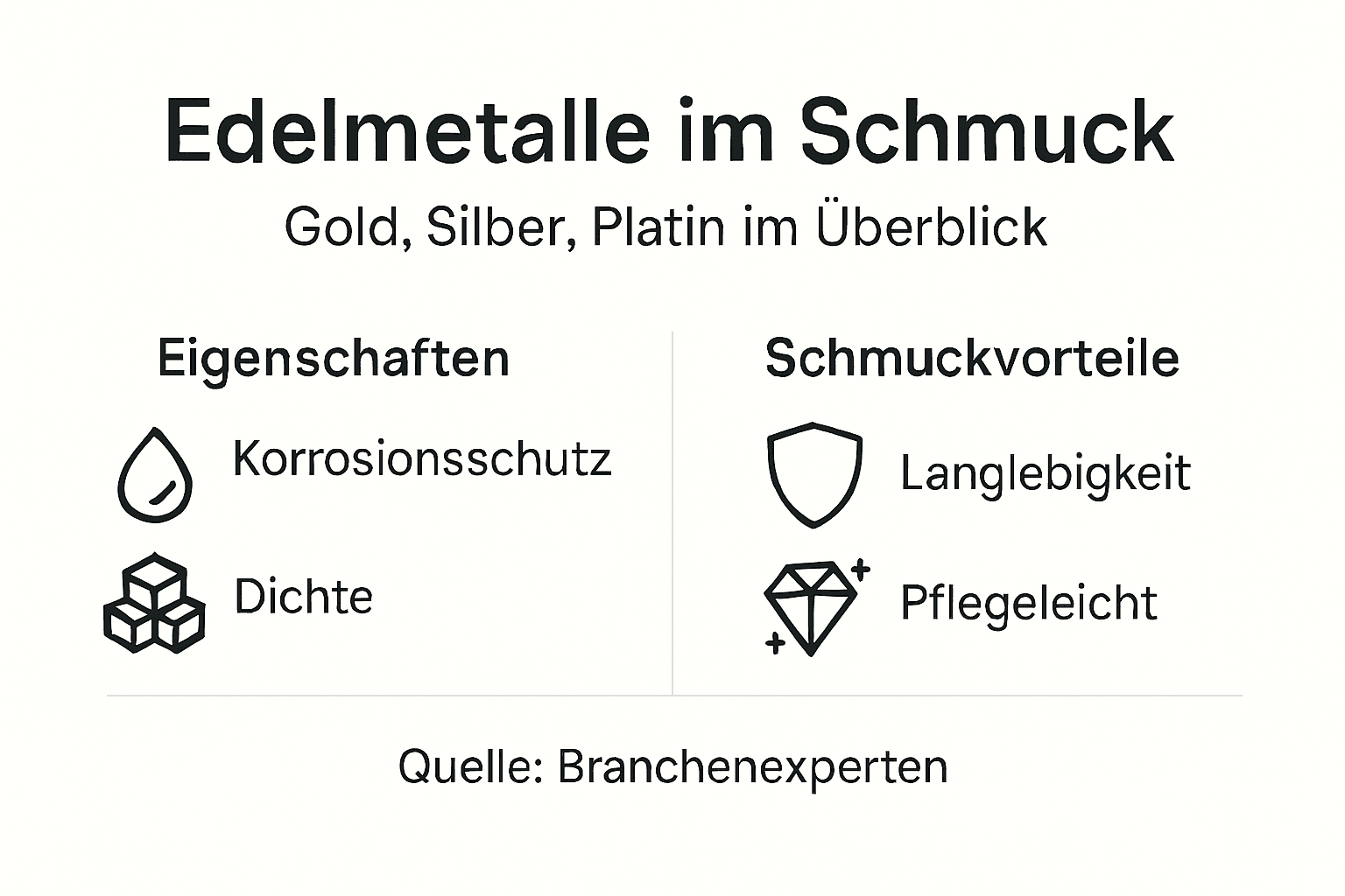 Infografik: Die besonderen Eigenschaften und Vorteile von Edelmetallen im Überblick