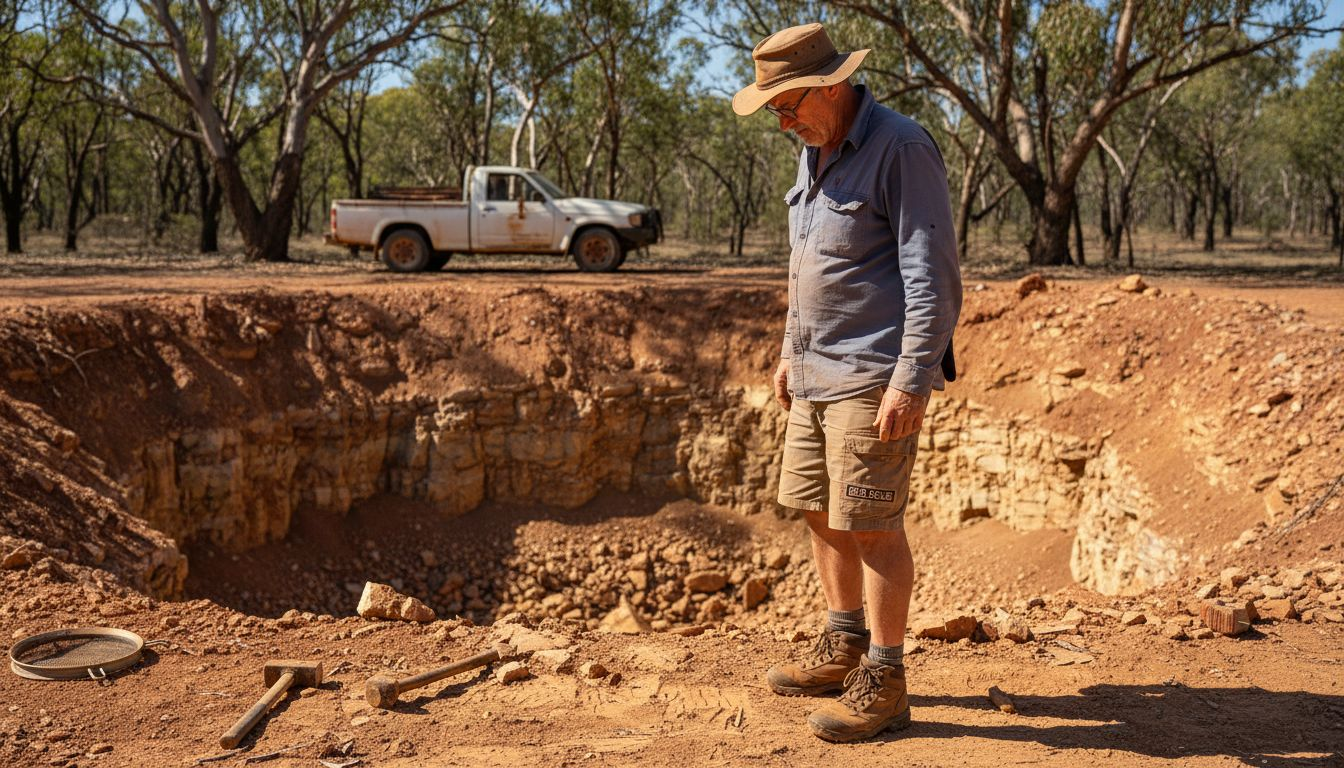 Géologue sur le site d’extraction d’opales boulder dans le Queensland