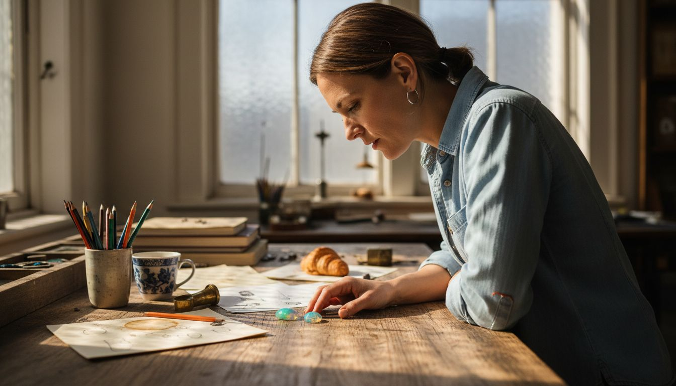 Jewelry designer examining opal gemstones