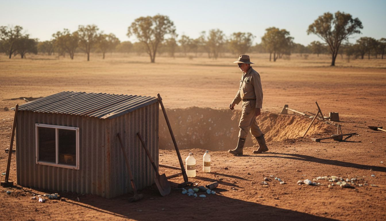 Miner walking in opal mining landscape