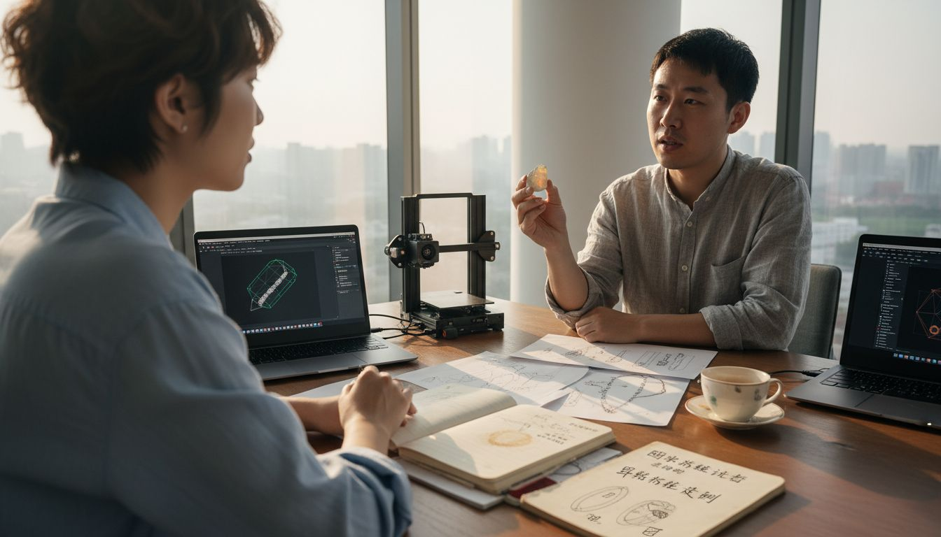 客户与设计师面对面交流欧泊定制方案,探讨如何打造独一无二的专属设计。