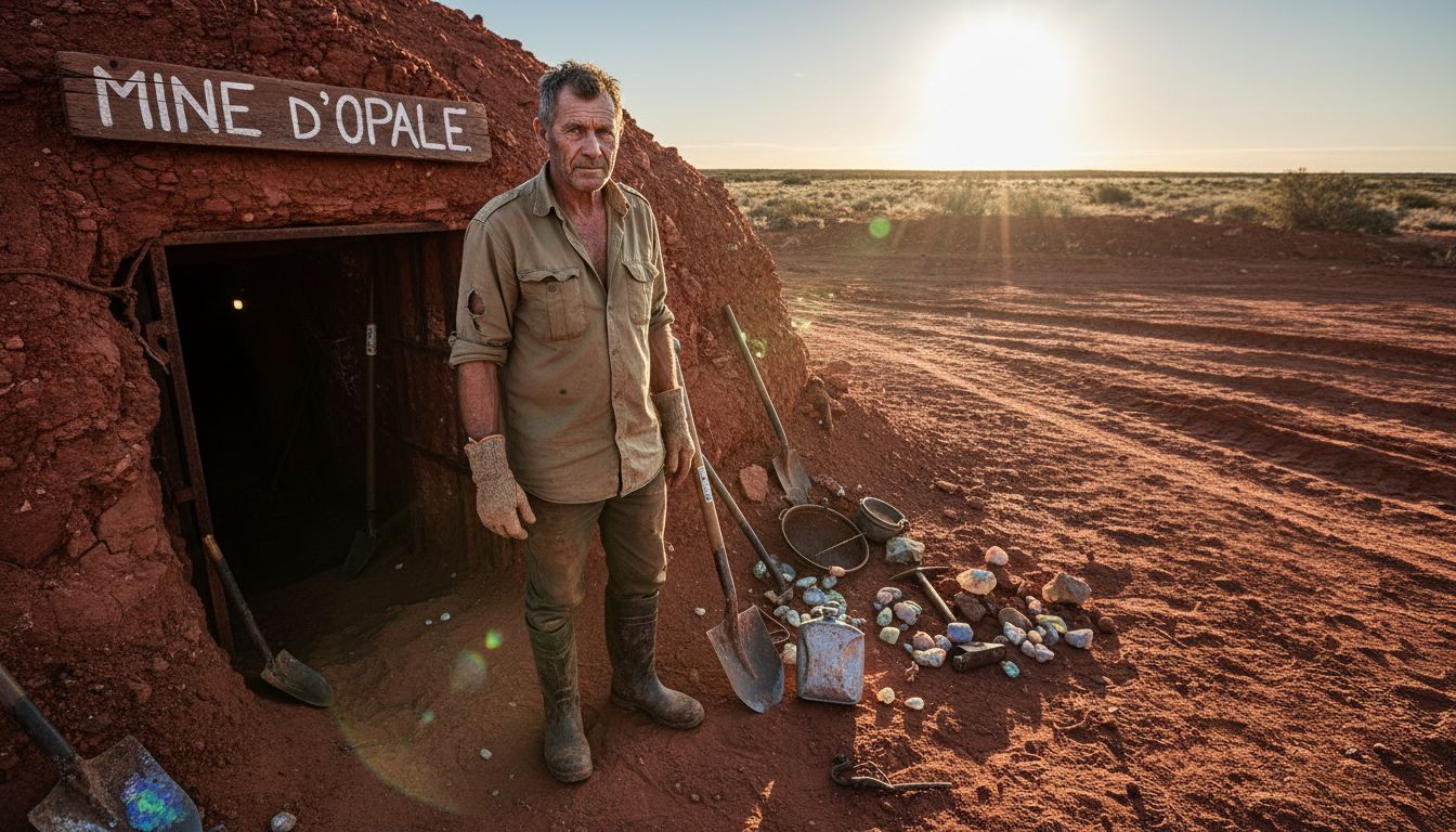 À l’aube, un mineur inspecte une mine d’opale au cœur de l’Australie.