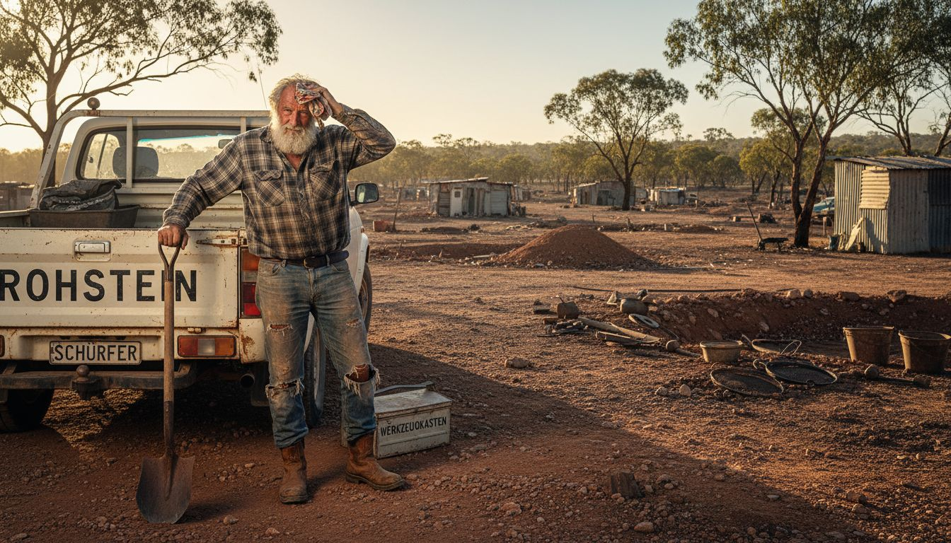 Ein australischer Bergarbeiter bei der Opalsuche vor Ort