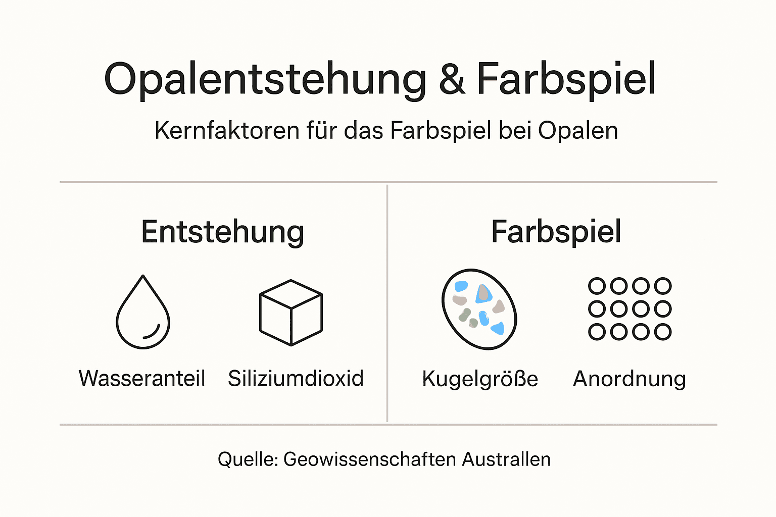Grafik veranschaulicht, wie Opale entstehen und warum sie so faszinierende Farbspiele zeigen.