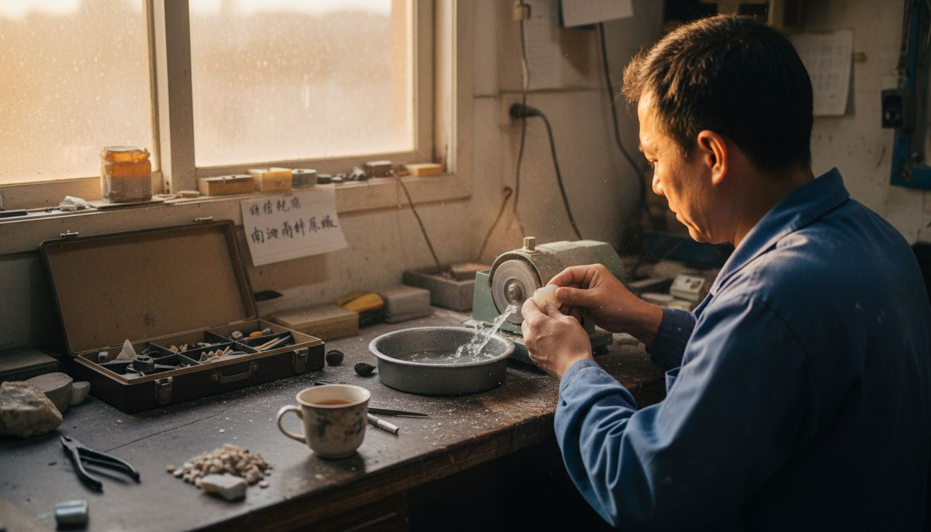 工匠精心雕琢澳洲蛋白石原石