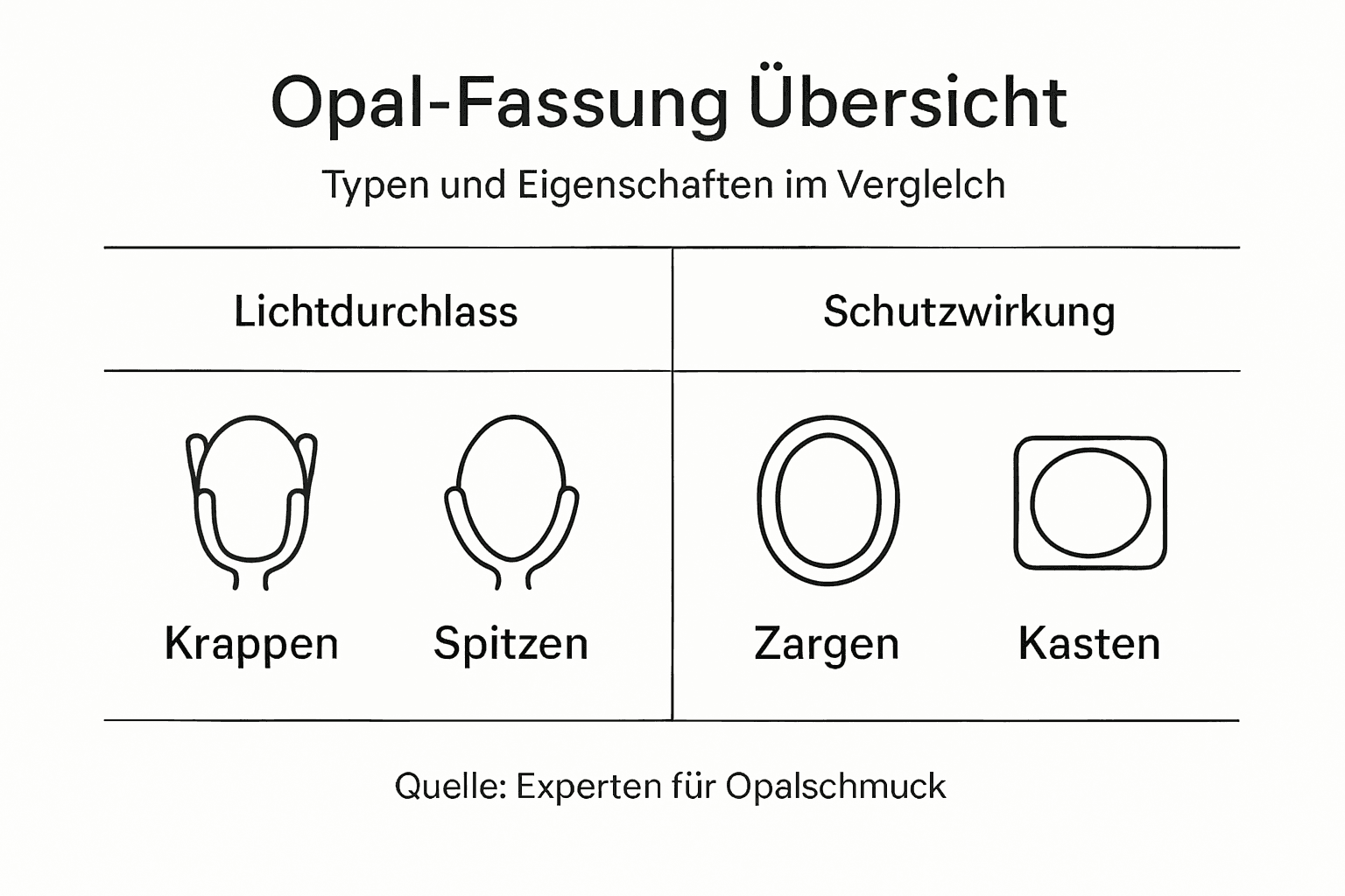 Übersicht: Verschiedene Opal-Fassungen und ihre typischen Merkmale
