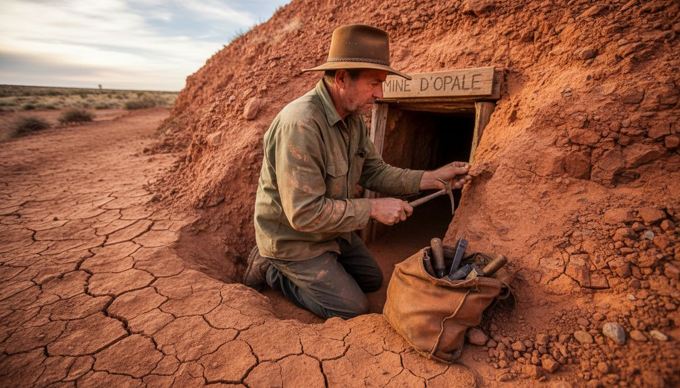 Un chercheur australien déterre une opale à l’état brut.