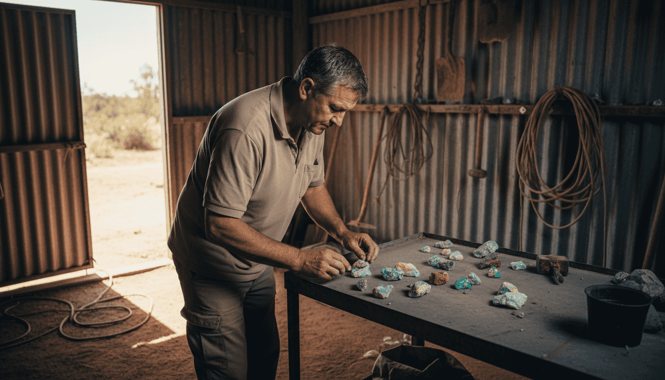 Un scientifique en pleine étude des opales sur le sol australien