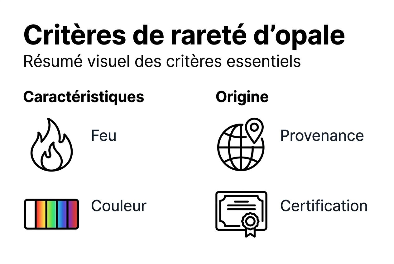 Visuel explicatif sur les différents critères qui déterminent la rareté de l’opale