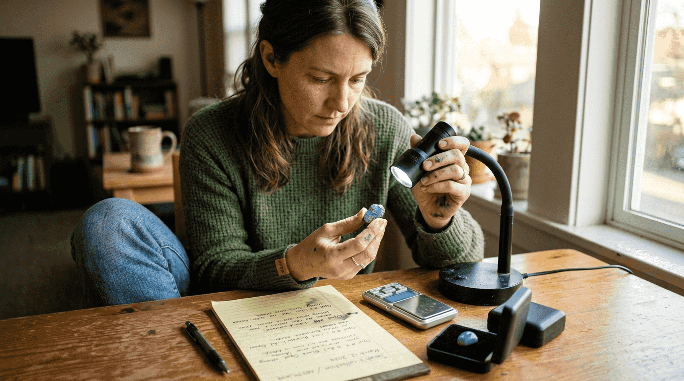 Collector evaluating opal brightness at table