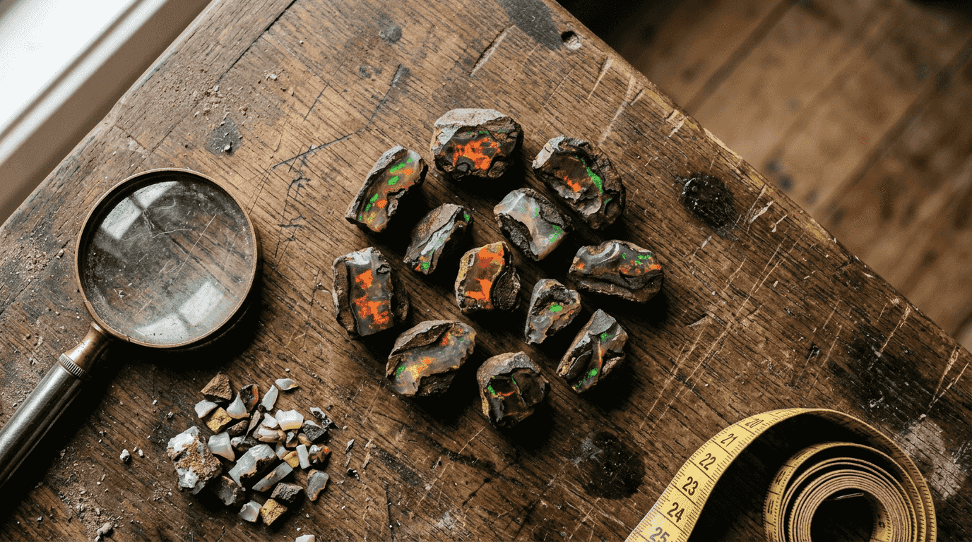 Bunte Opale aus Queensland auf der Werkbank