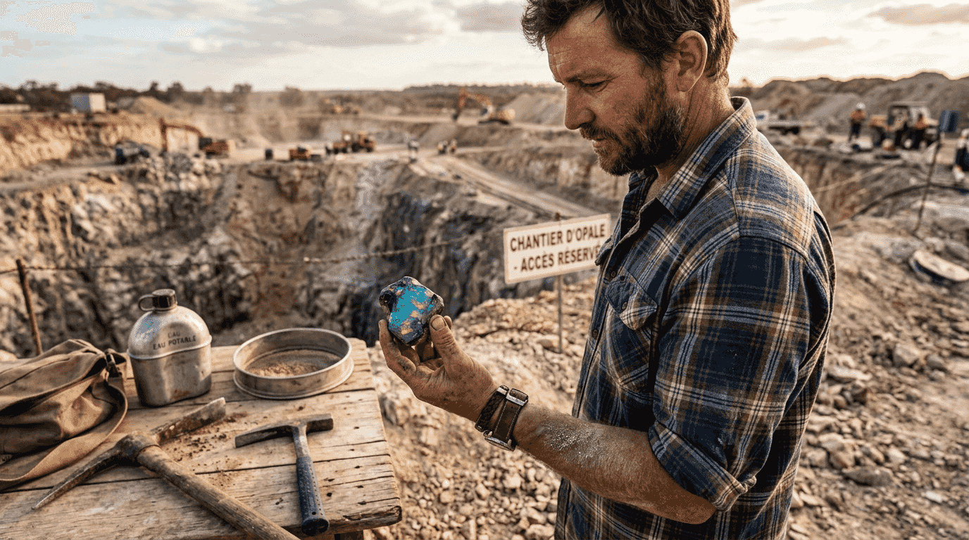 Opale noire extraite artisanalement à Lightning Ridge