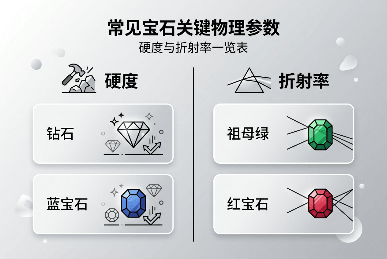 主流宝石硬度与折射率一览表