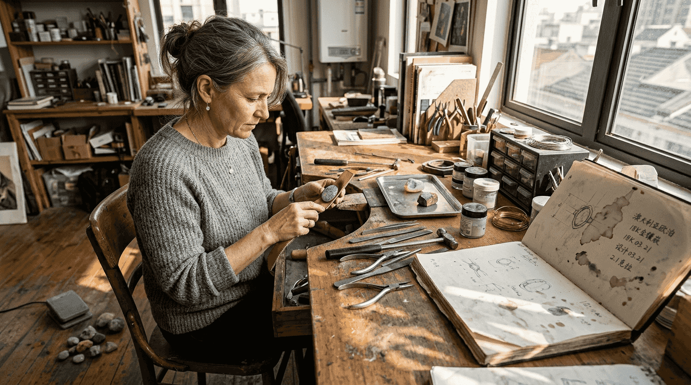 在珠宝设计师的工作室里,蛋白石经过精心打磨,展现出独特的光彩和质感。