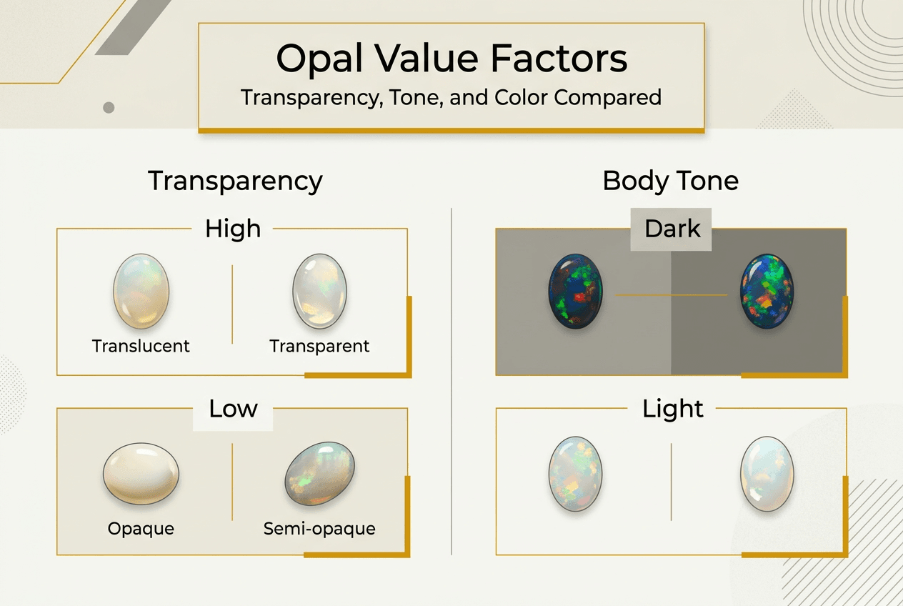 Infographic showing opal value and transparency factors