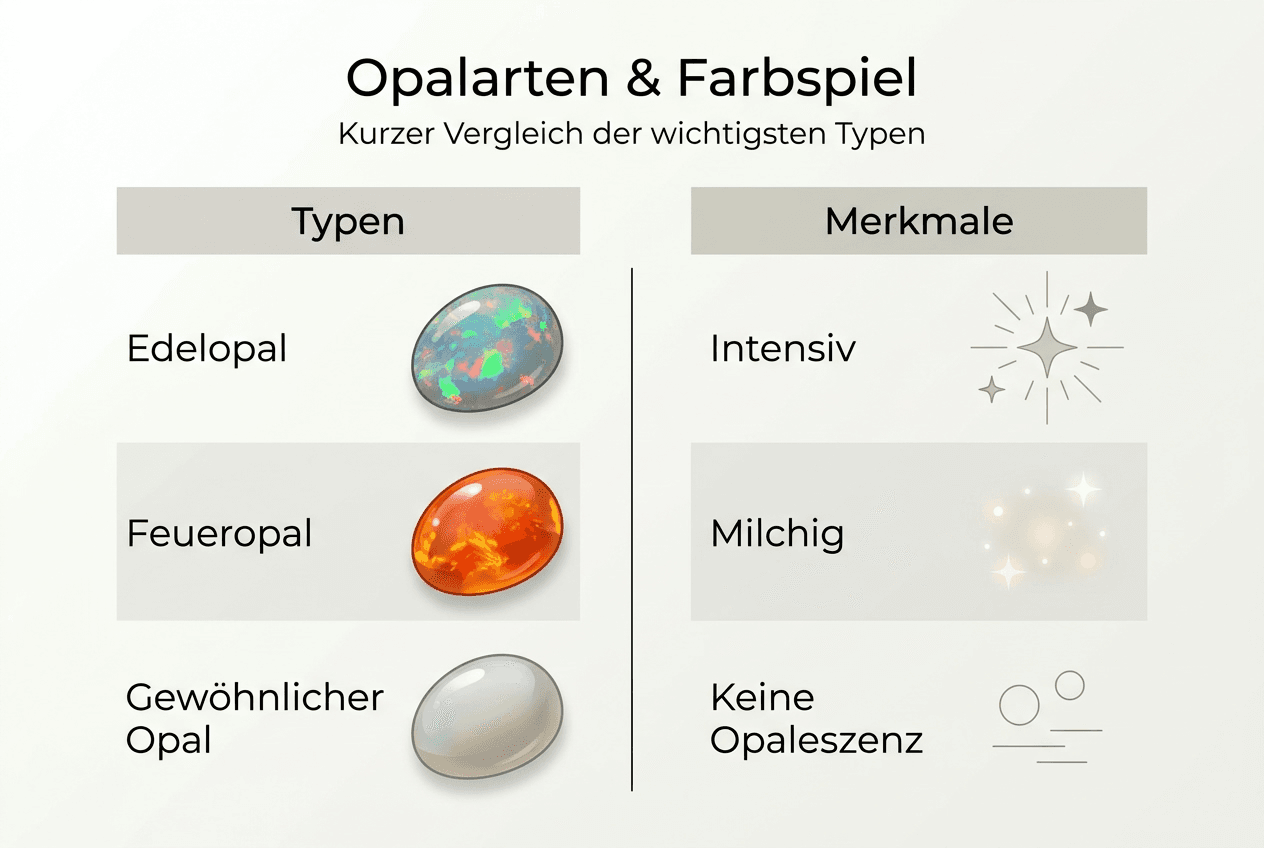 Infografik: Die verschiedenen Opaltypen und ihr einzigartiges Farbspiel im Vergleich