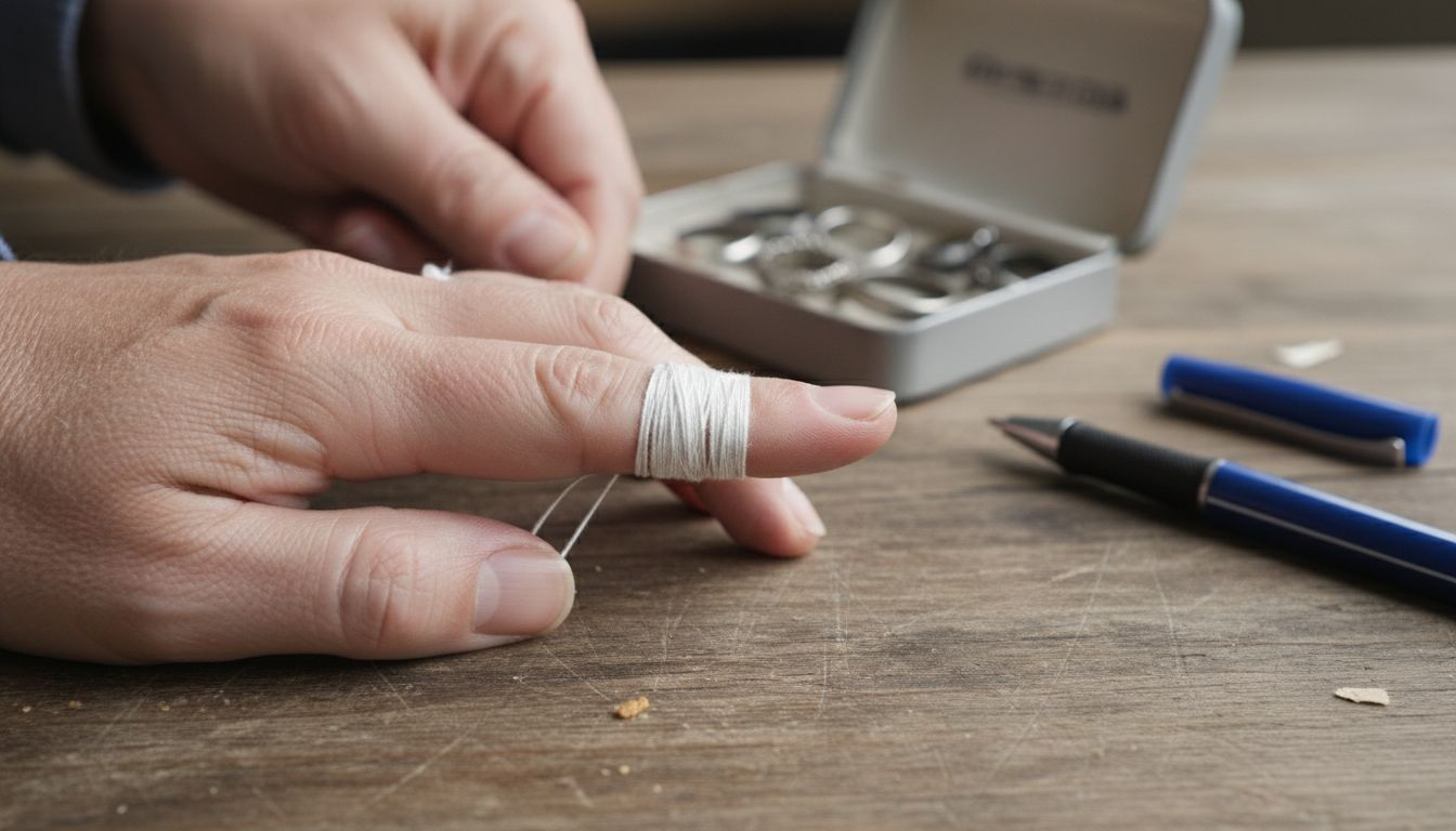 Um die passende Ringgröße zu ermitteln, einfach einen Faden locker um den Finger legen.