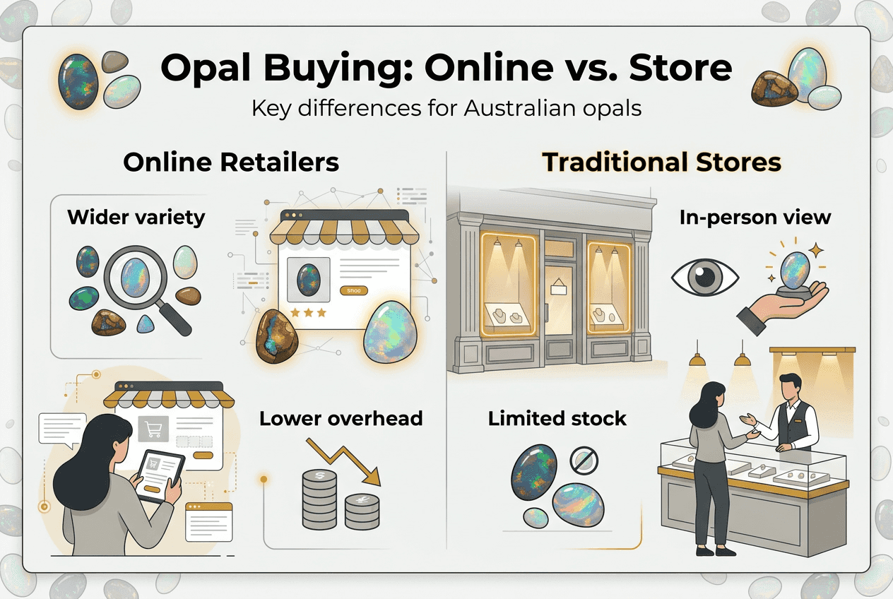 Infographic comparing online and store gemstone shopping