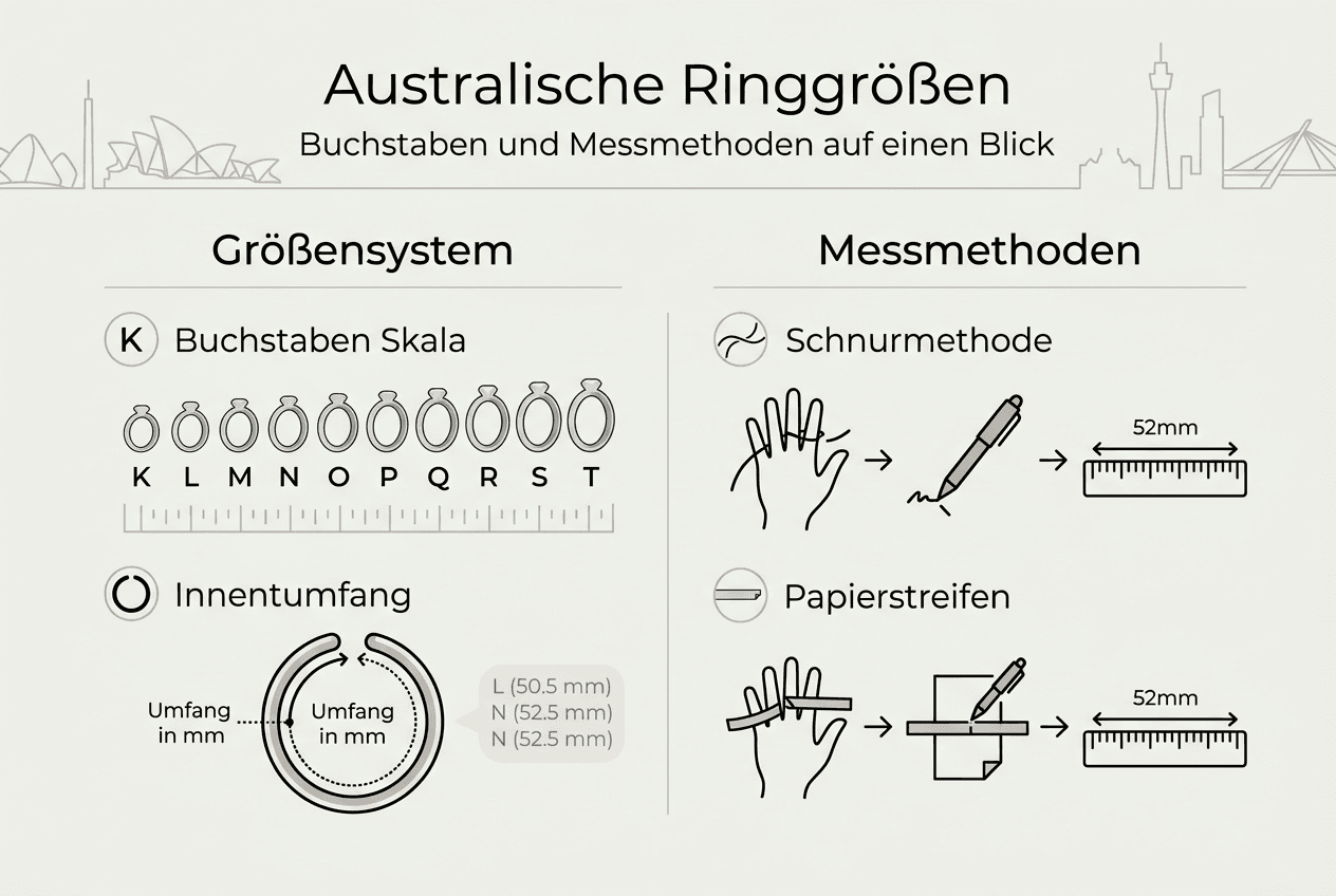 Infografik: So ermitteln Sie Ihre australische Ringgröße – Methoden und Tipps