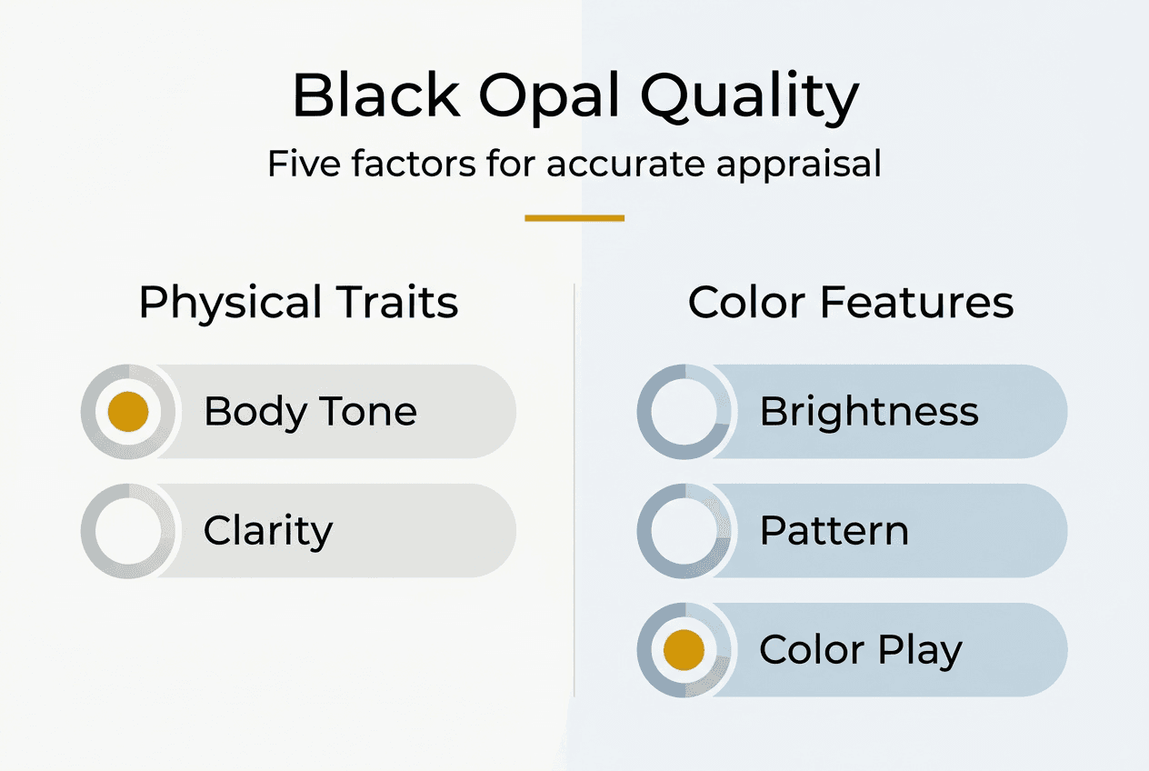Infographic summarizing black opal quality factors