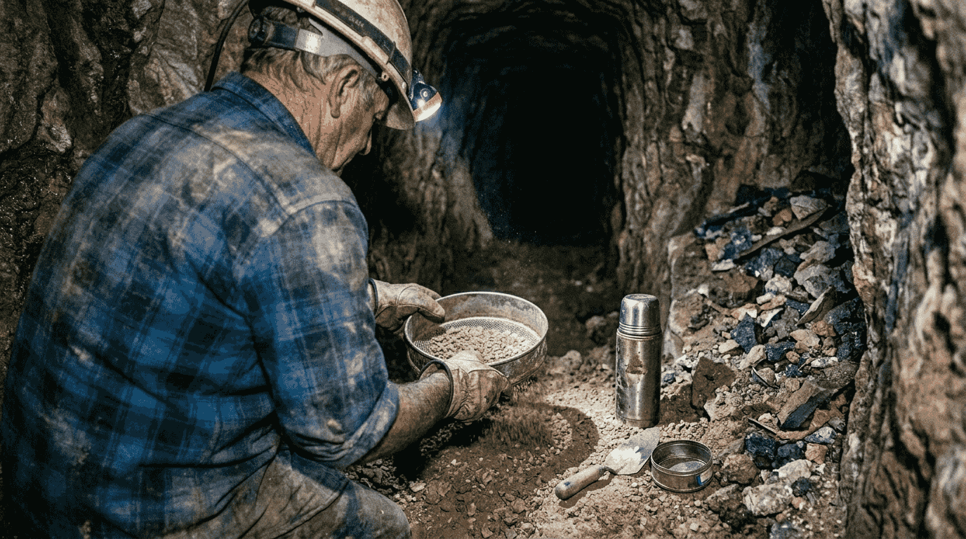 Un mineur s’affaire à la recherche d’opales dans une galerie étroite et peu confortable.