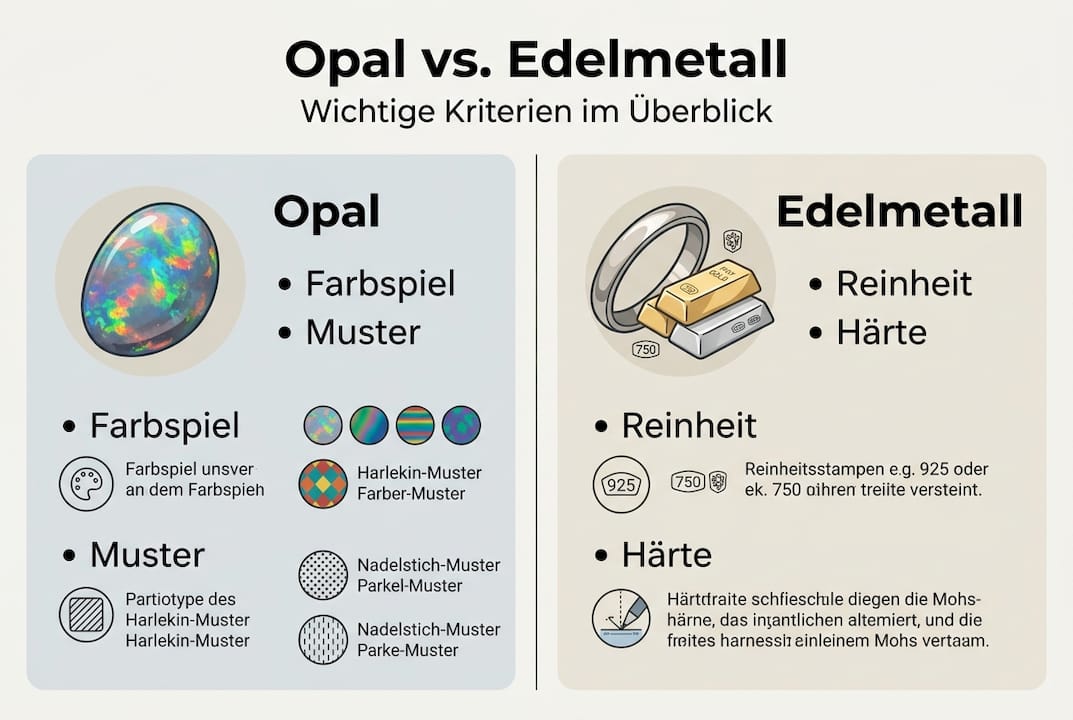 Übersicht: Qualitätsmerkmale von Opalen und Edelmetallen auf einen Blick