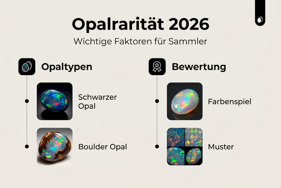 Infografik: Seltenheit und Wertbestimmende Faktoren von Opalen