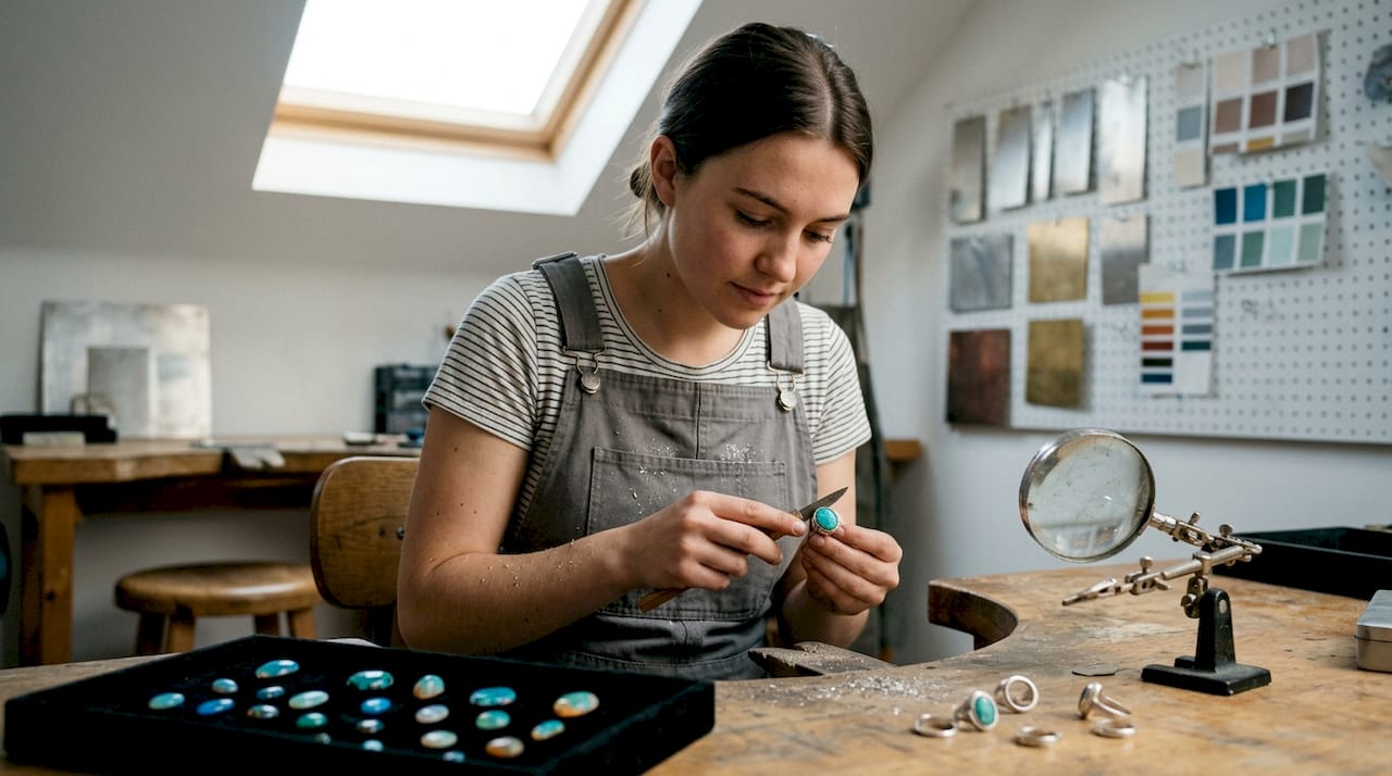 设计师对欧泊戒指的护边进行了细致调整，力求让整体造型更加精致和谐。