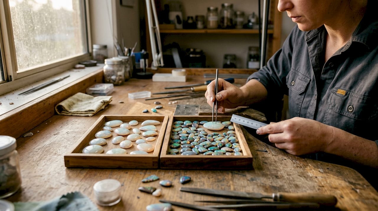 Trays with opals of different shapes