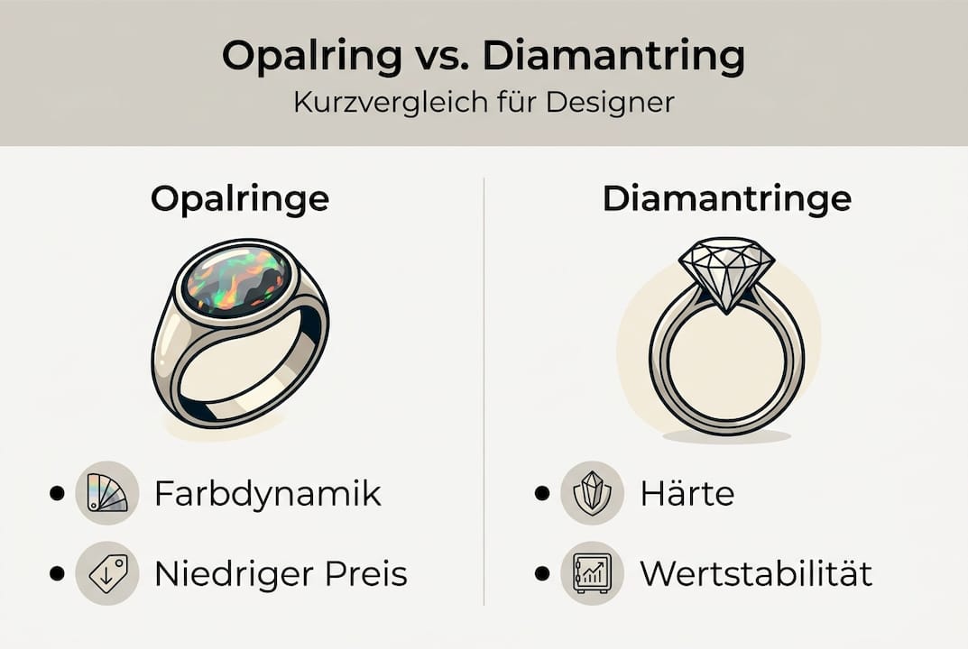Infografik: Opalringe und Diamantringe im direkten Vergleich