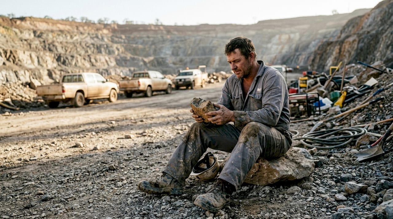 在澳大利亚的蛋白石矿区，矿工们辛勤地挖掘和采矿，寻找那些珍贵的宝石。