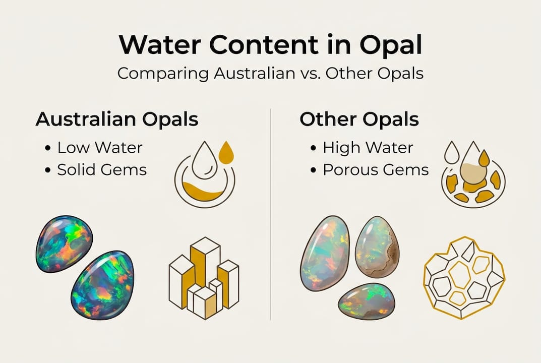 Infographic comparing water content in opals