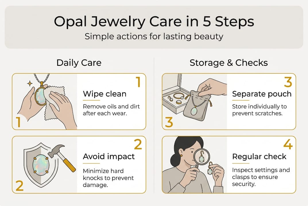 Infographic showing five key steps for opal care