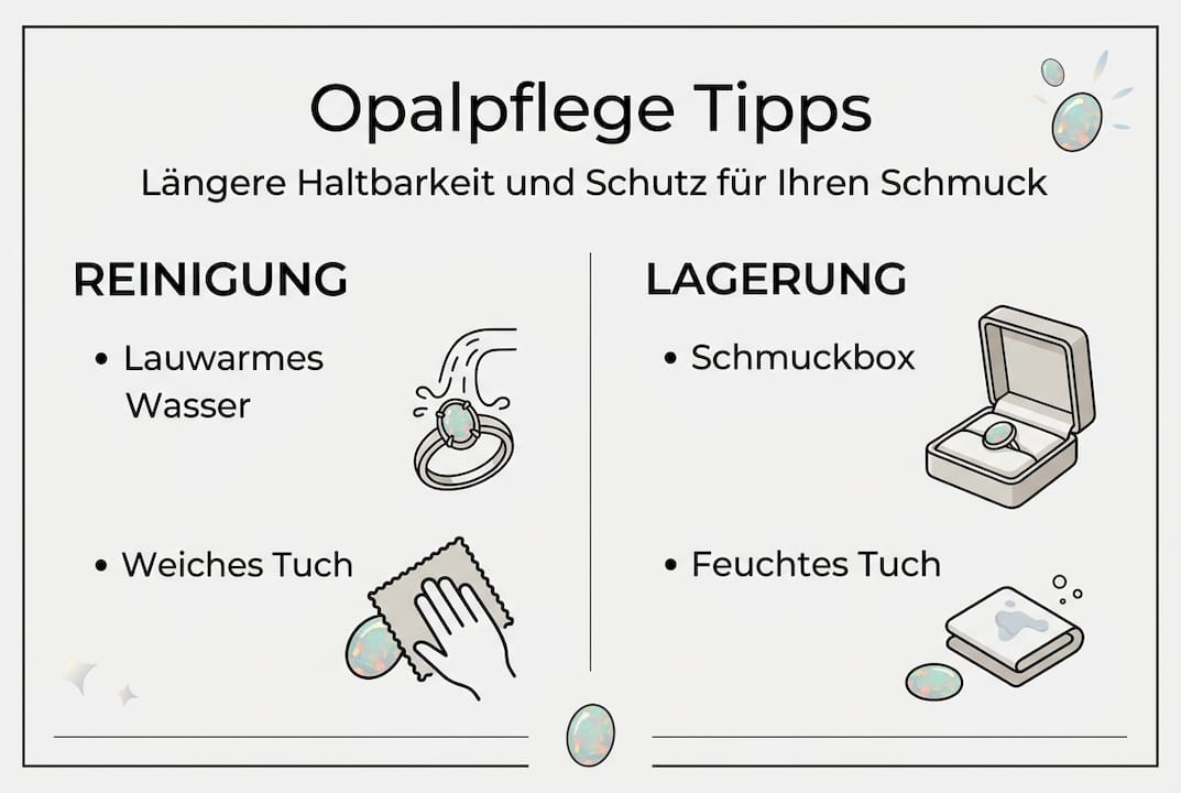 Infografik: So pflegen Sie Ihren Opal richtig – Tipps zur Reinigung und Aufbewahrung