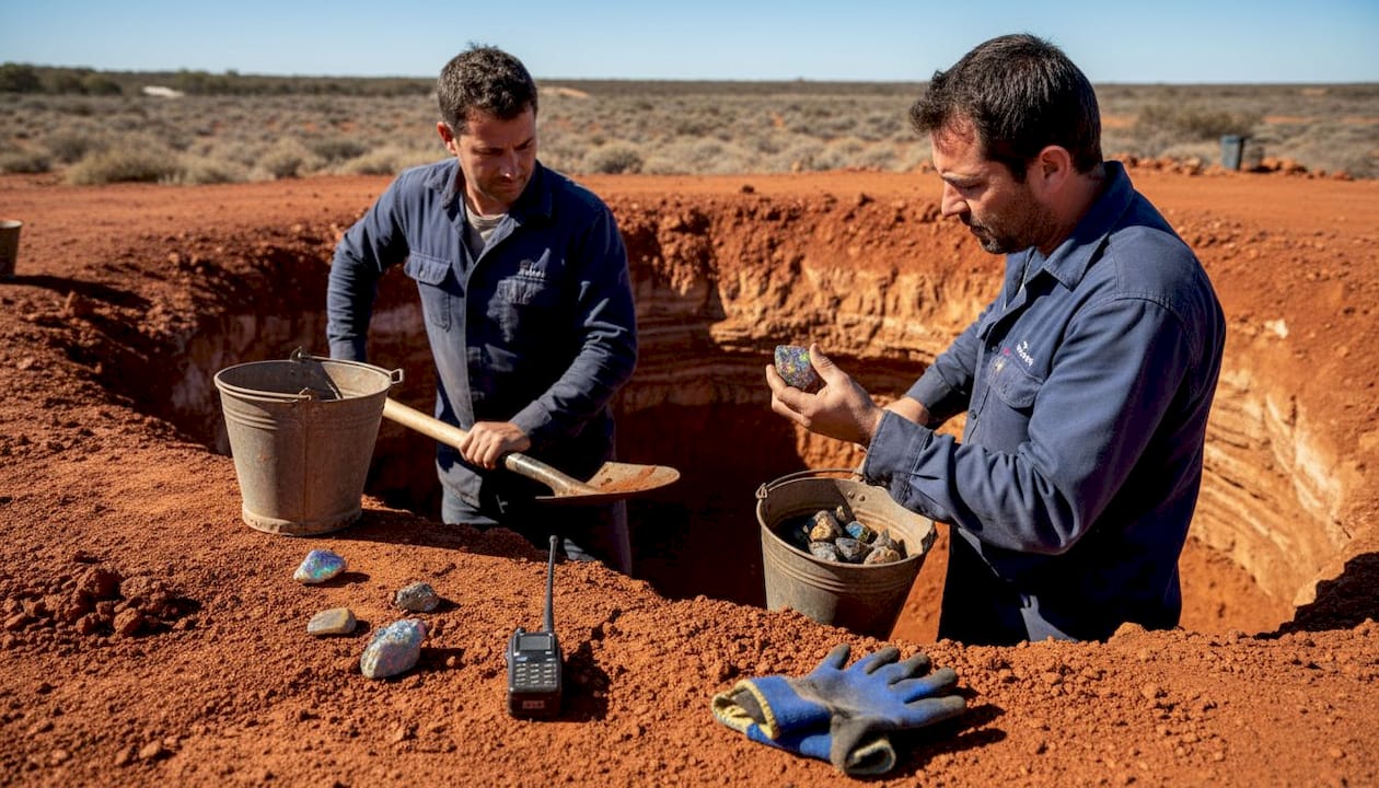 在Lightning Ridge，矿工们正在开采珍贵的黑欧泊原石。