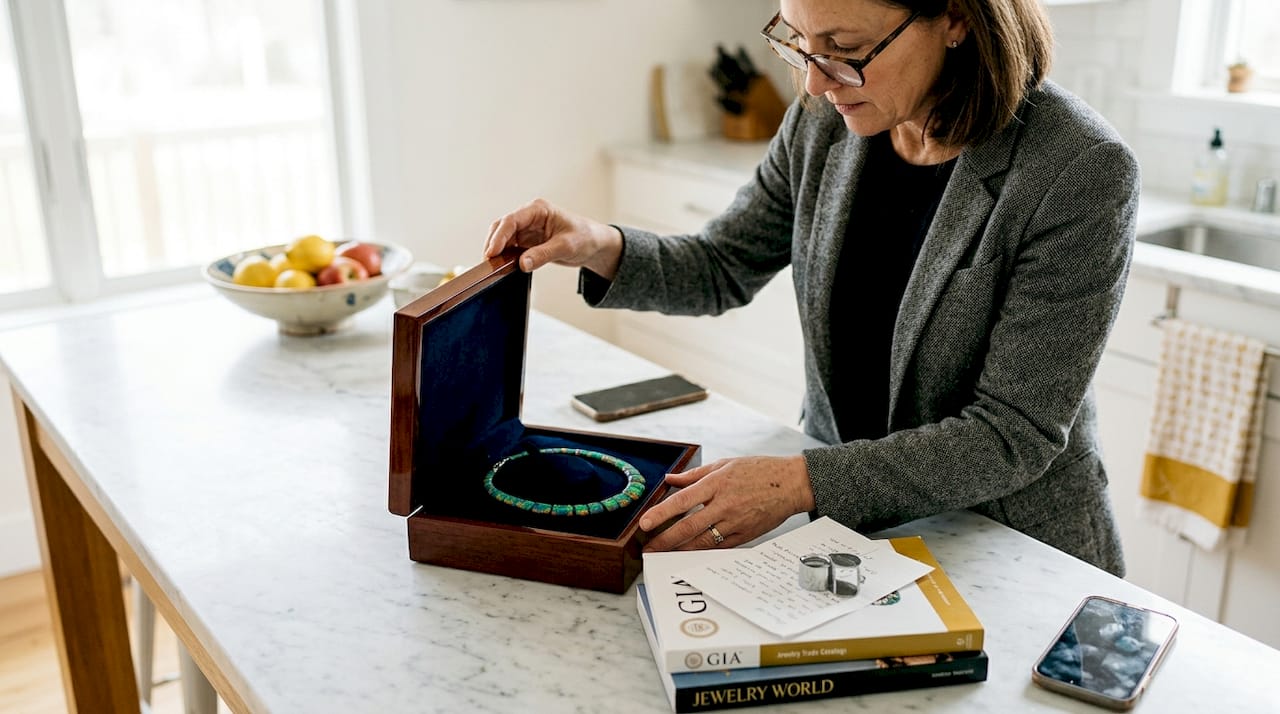 Jeweler opening box with luxury opal necklace