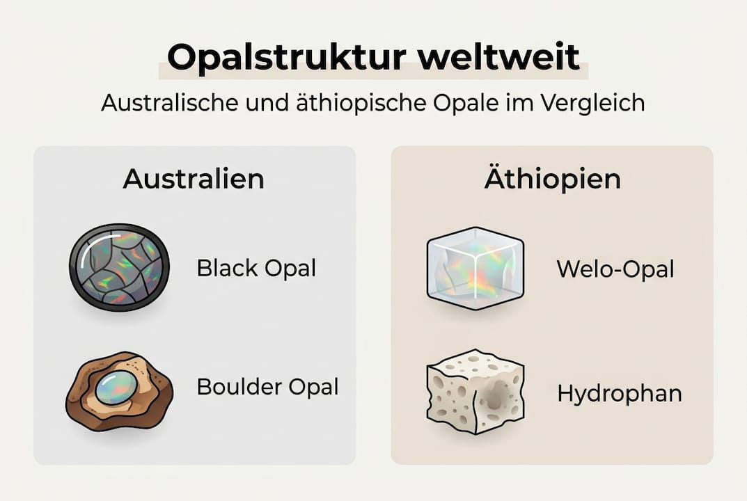 Vergleich der Opalstrukturen aus Australien und Äthiopien – anschaulich dargestellt in einer Infografik