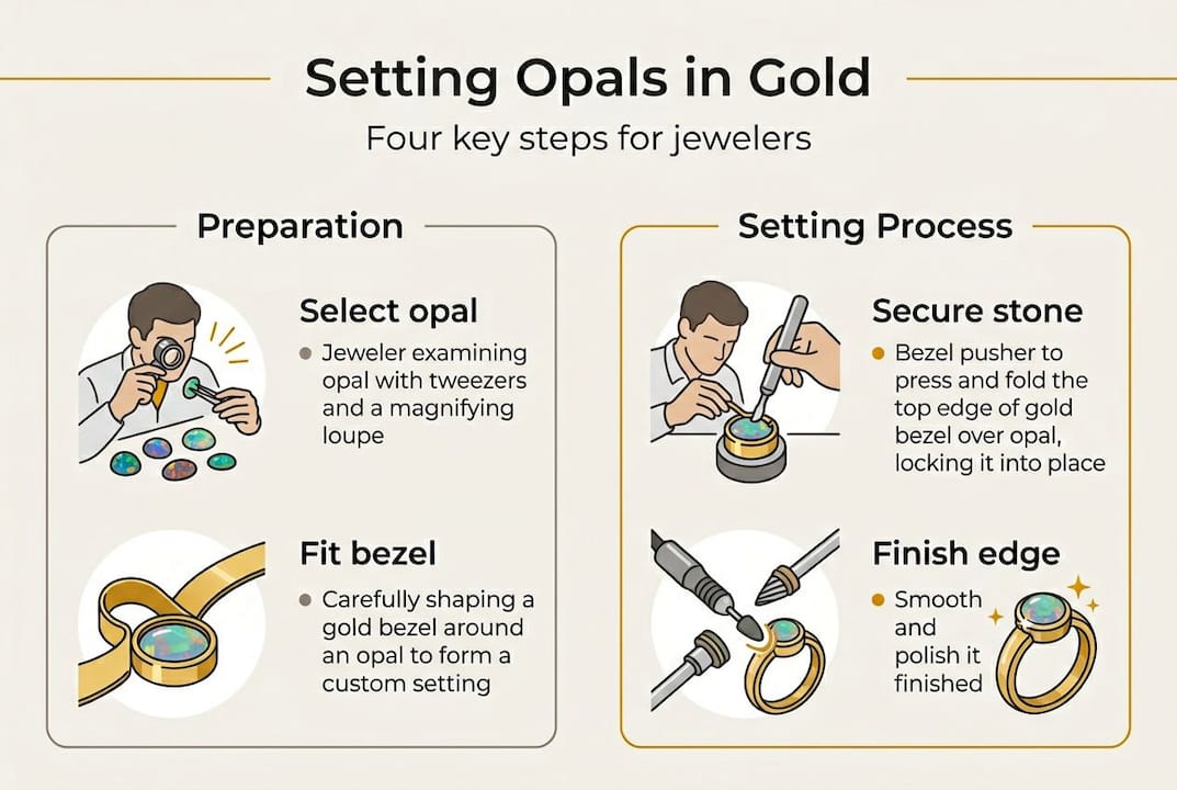 Infographic of steps for opal bezel setting
