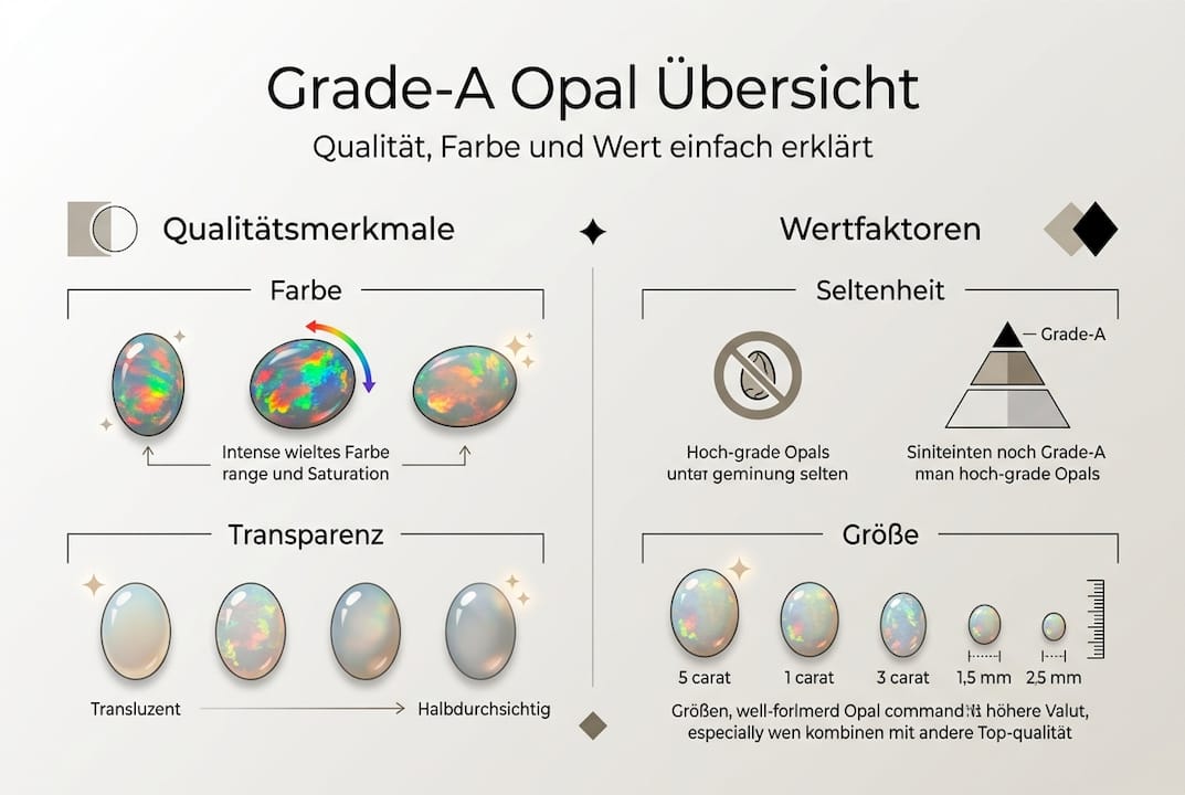 Infografik: Qualitätsstufen und Wertkriterien von Opalen auf einen Blick
