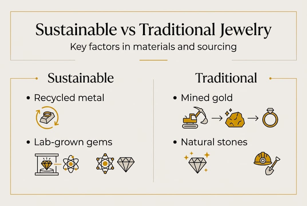 Infographic comparing sustainable and traditional jewelry
