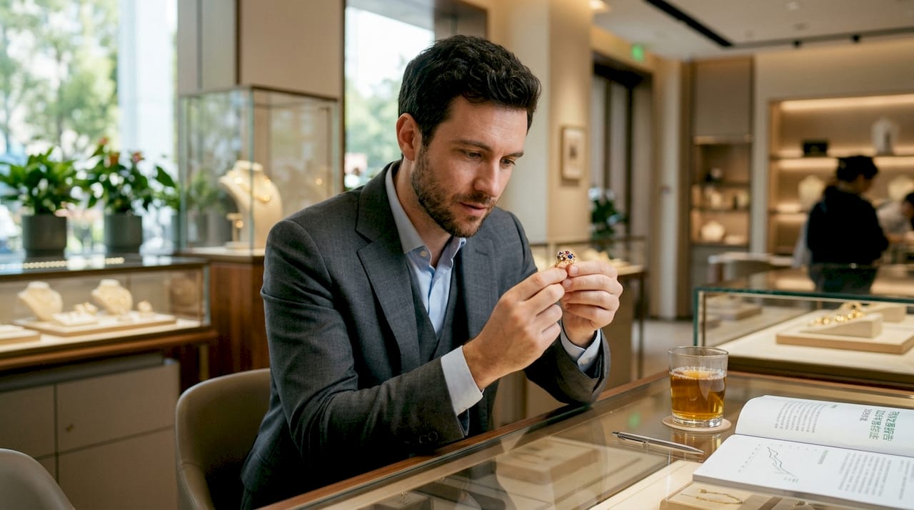 消费者在选购环保珠宝时格外用心，认真比较每一款的材质和工艺，力求找到既美观又符合可持续理念的饰品。