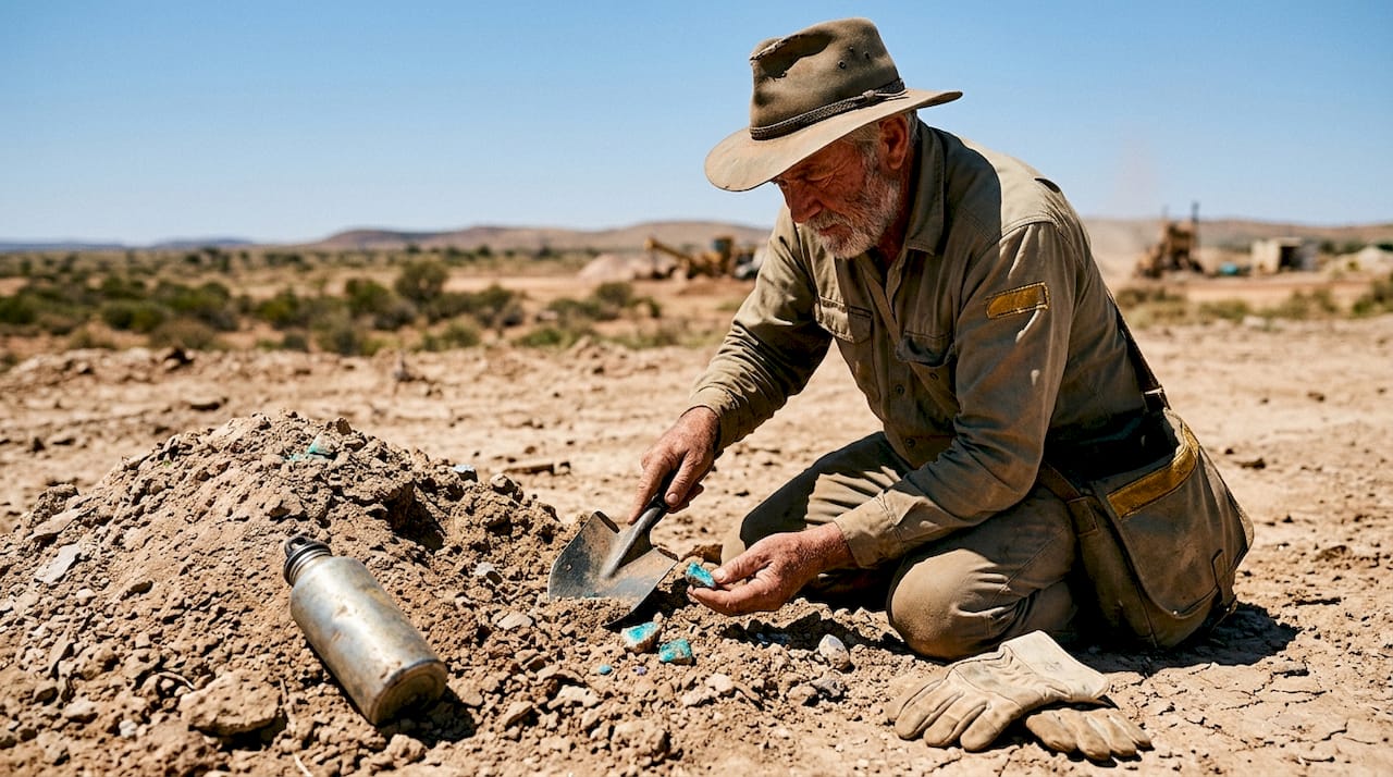 Miner sifting earth for Mintabie opal