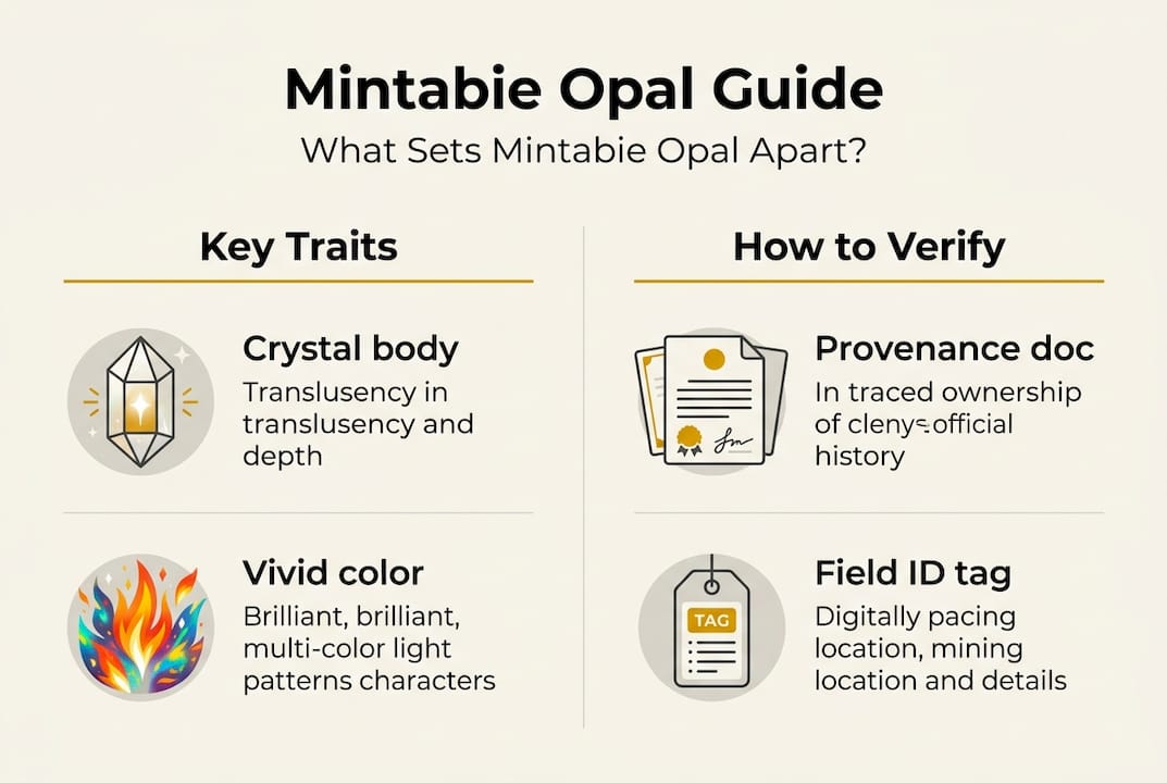 Infographic showing Mintabie opal traits and verification