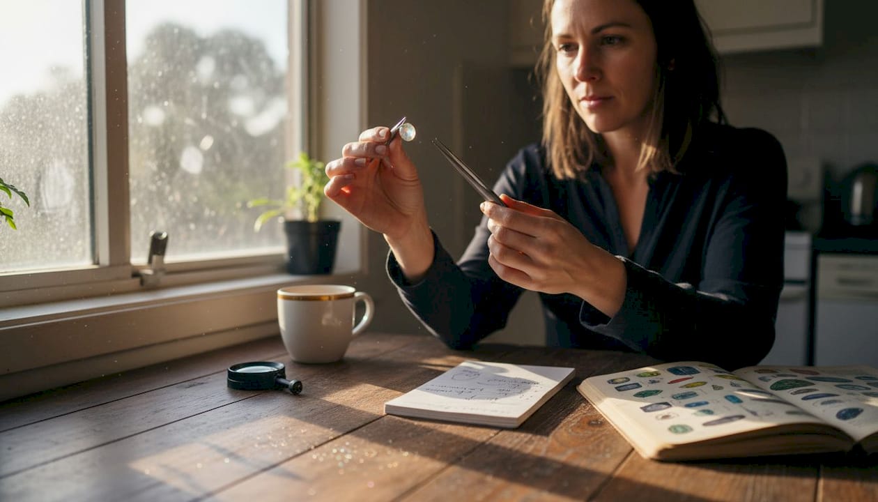 Woman checking Mintabie opal color shifts