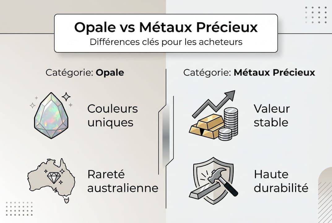 Infographie : comparaison entre l’opale et les métaux précieux
