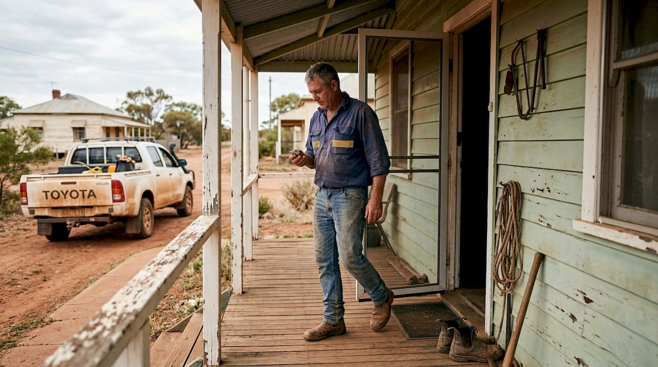 Miner on porch in Australian opal town