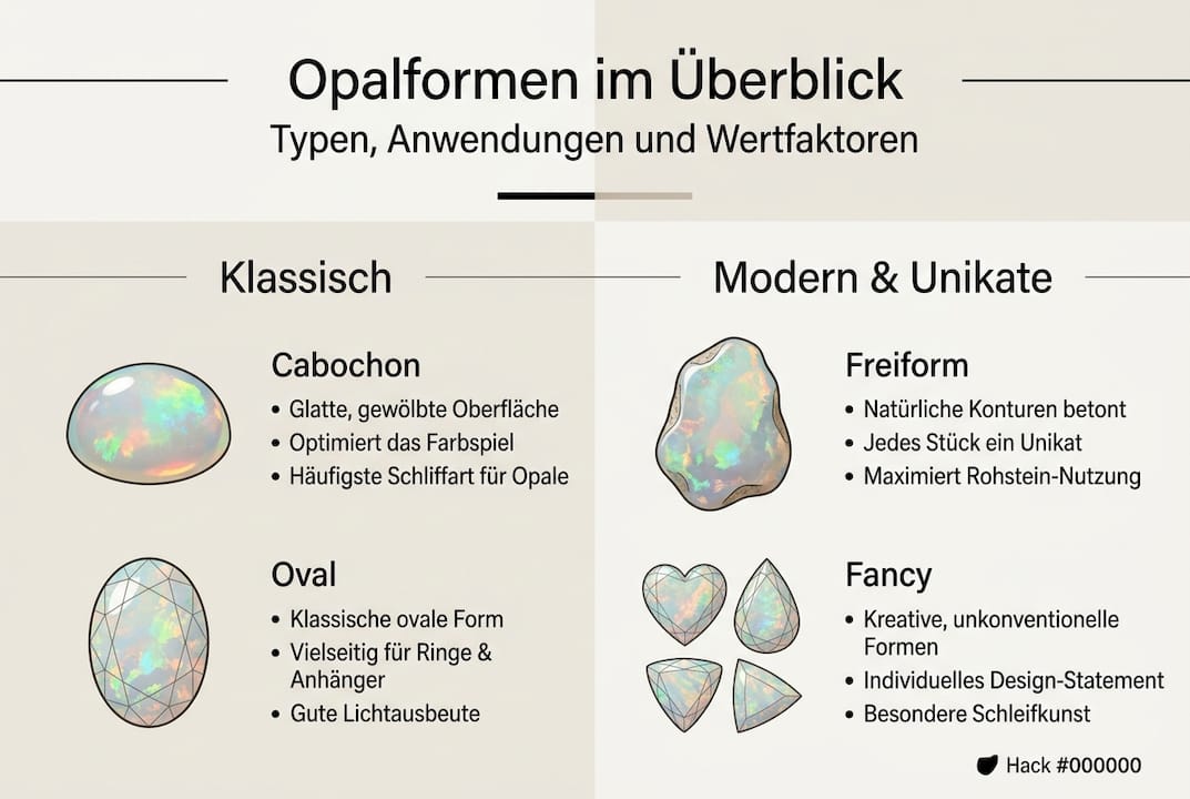 Übersichtsgrafik: Verschiedene Opalarten und ihre charakteristischen Merkmale