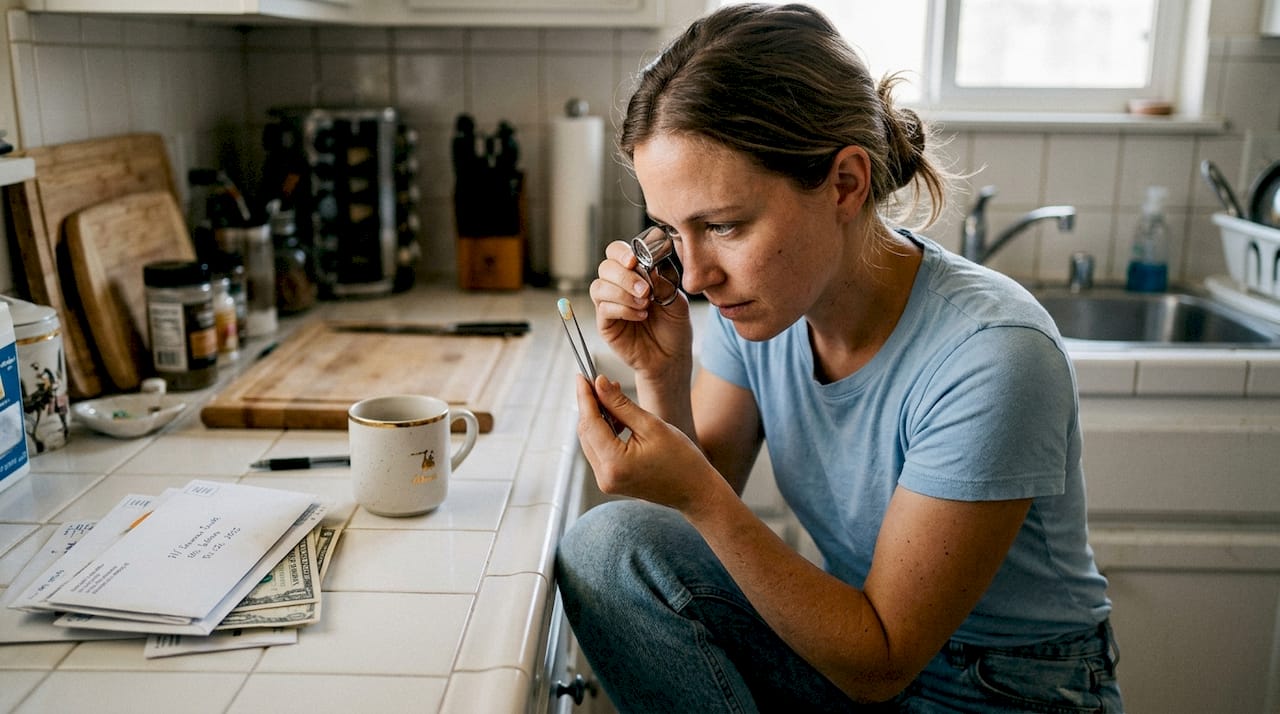 Person inspecting opal side-view authenticity