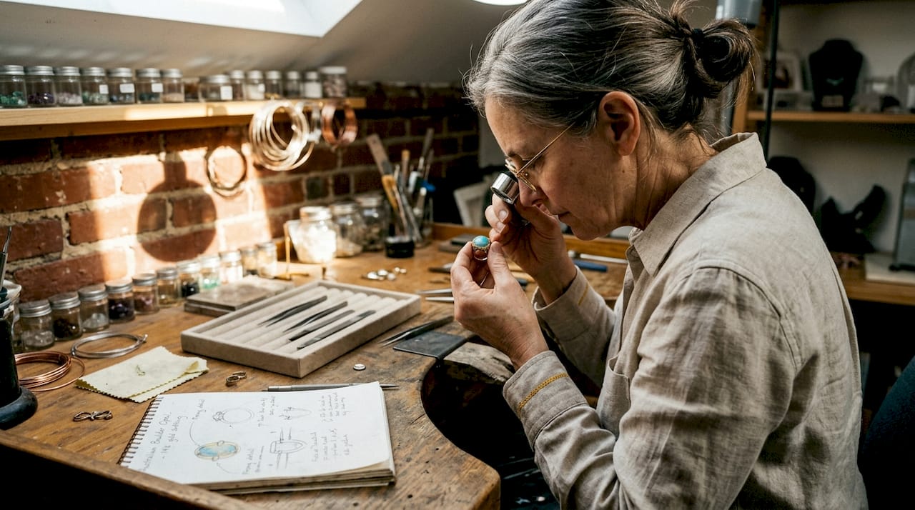 Jeweler examining high jewelry opal piece