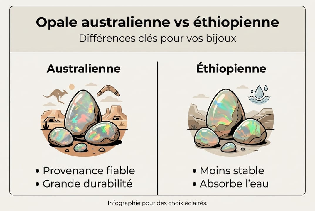 Visuel comparatif : opale d’Australie vs opale d’Éthiopie
